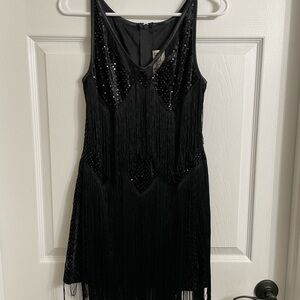 Charades sequin and fringe black flapper dress costume